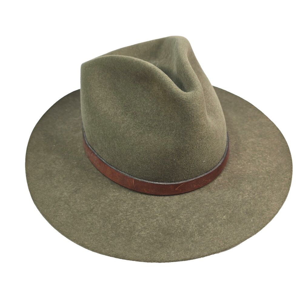 Mallory By Stetson Olive Green Felt Cowboy Outback Hat Mens 7 1/4 USA